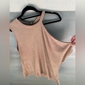 Vici Tan Asymmetrical Ribbed Top